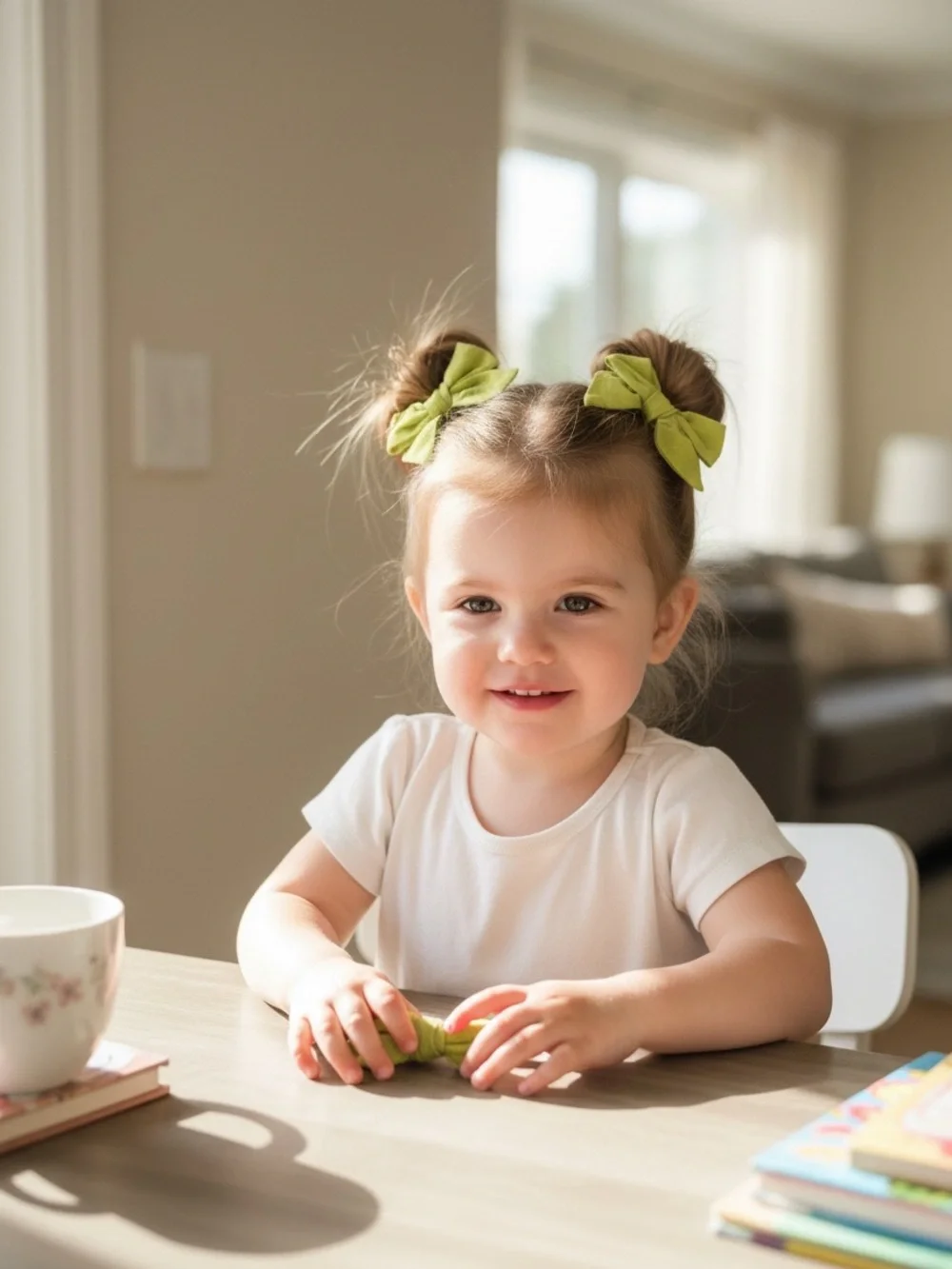 Set of 2 Linen Hair Bow Clips - Vibrant Chartreuse / Lime Green